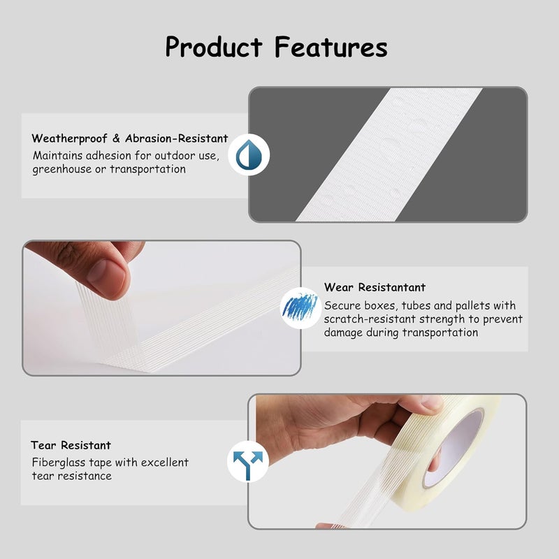 Lichamp Mono Filament Strapping Tape, 4 Roll 1 Inch x 60 Yards 5.9 Mil Transparent Fiberglass Tapes, Reinforced Packing Tape - Image 2